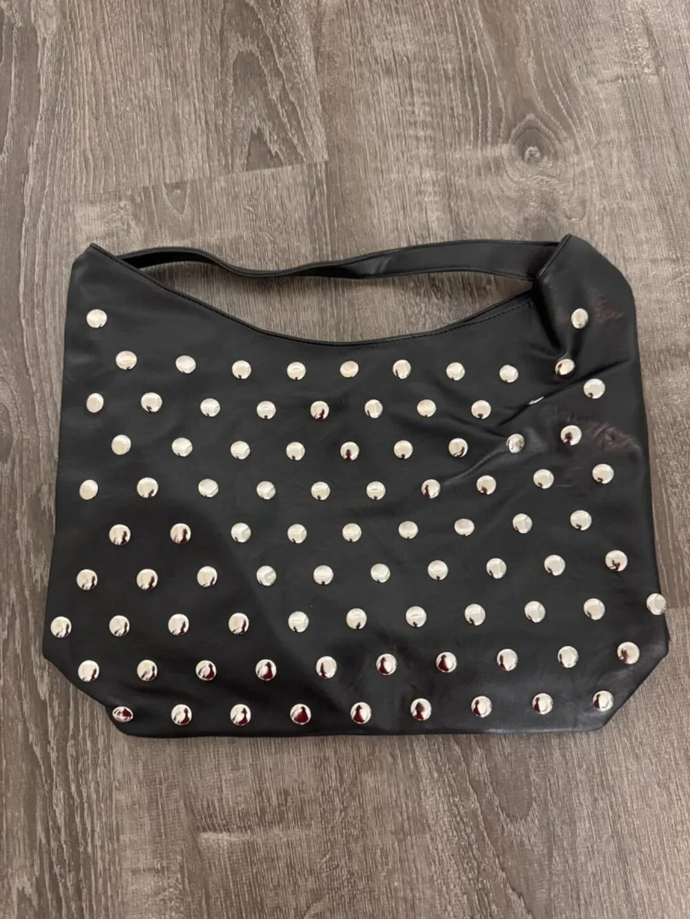 Black Studded Vegan Leather Hobo Bag Y2K Slouchy Punk Shoulder Purse